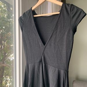 Black Deep V Front Skater Dress